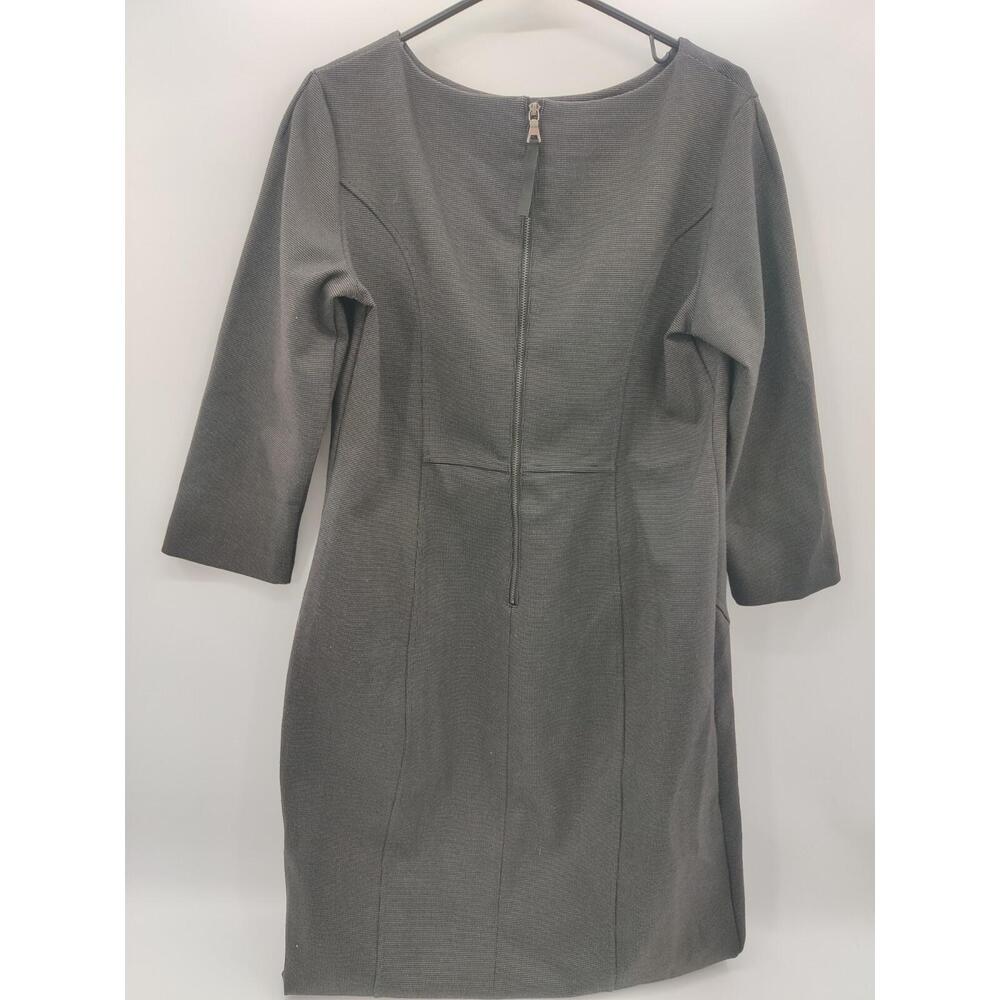 NEW YORK & COMPANY Womens Size 10 Grey Sheath Dress 3/4 Sleeve Piping - Picture 2 of 11